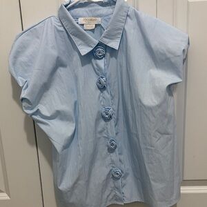 Cocodrilo Light Blue Button-Front Short Sleeve Shirt with Rosette Buttons